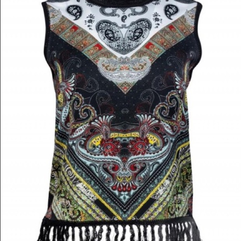 ALICE+OLIVIA BANDANA FRINGE TANK